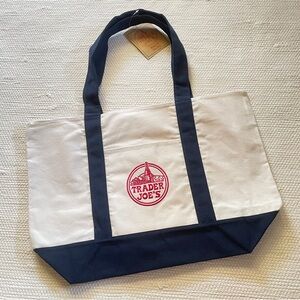 Trader Joe's Reusable Blue White Eco Tote Bag Heavy Duty